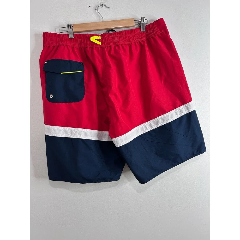 Helly Hansen Mens Red Navy‎ Colorblock Swim Trunks Board Shorts Size 38 HH Beach